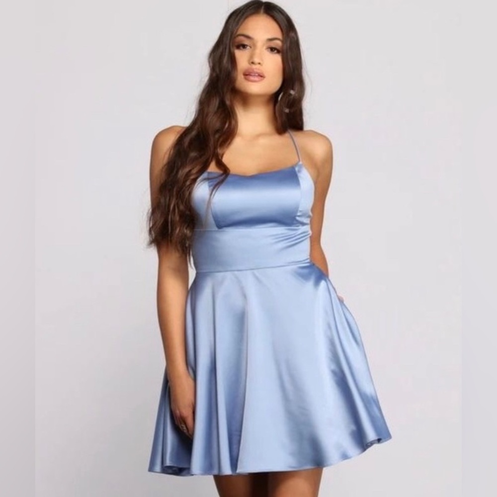Satin light blue homecoming dress